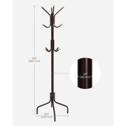 Songmics Metal Hall Stand With Hooks, Freestanding Coat Organizer For Jackets And Hats, Office Storage Tree, Brown - thumbnail 2