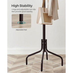 Songmics Metal Hall Stand With Hooks, Freestanding Coat Organizer For Jackets And Hats, Office Storage Tree, Brown - thumbnail 5