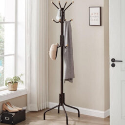 Songmics Metal Hall Stand With Hooks, Freestanding Coat Organizer For Jackets And Hats, Office Storage Tree, Brown - thumbnail 1