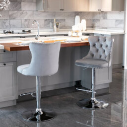HomeTouch Vero Set Of 2 Velvet Upholstered Swivel Bar Stools With Chrome Base Breakfast Bar Chairs Counter Barstools Grey - thumbnail 4