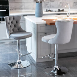 HomeTouch Vero Set Of 2 Velvet Upholstered Swivel Bar Stools With Chrome Base Breakfast Bar Chairs Counter Barstools Grey - thumbnail 2