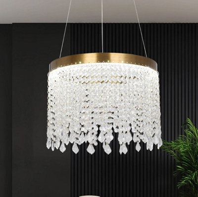 Crystal Chandelier Led Gold Ceiling Pendant Lamp 47W 3 Color Lights - image 1