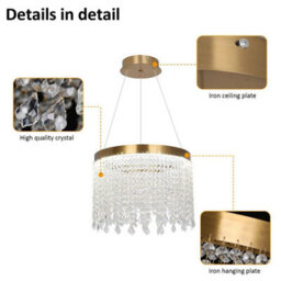 Crystal Chandelier Led Gold Ceiling Pendant Lamp 47W 3 Color Lights - thumbnail 3