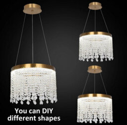 Crystal Chandelier Led Gold Ceiling Pendant Lamp 47W 3 Color Lights - thumbnail 6