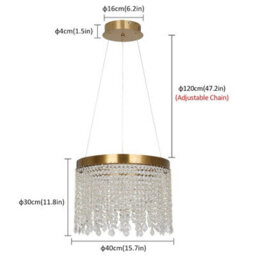 Crystal Chandelier Led Gold Ceiling Pendant Lamp 47W 3 Color Lights - thumbnail 5