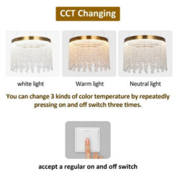 Crystal Chandelier Led Gold Ceiling Pendant Lamp 47W 3 Color Lights - thumbnail 4