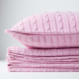 Homescapes Cotton Cable Knit Pastel Pink Cushion Cover, 45 X 45 Cm - thumbnail 5