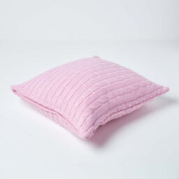 Homescapes Cotton Cable Knit Pastel Pink Cushion Cover, 45 X 45 Cm - thumbnail 3