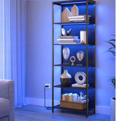 Ledrem 6-Tier Led Bookcase, Tall Shelf Unit, Display Shelves, 60 X 30.3 X 178 Cm, Black - image 1