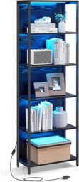 Ledrem 6-Tier Led Bookcase, Tall Shelf Unit, Display Shelves, 60 X 30.3 X 178 Cm, Black - thumbnail 2