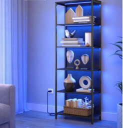 Ledrem 6-Tier Led Bookcase, Tall Shelf Unit, Display Shelves, 60 X 30.3 X 178 Cm, Black - thumbnail 1