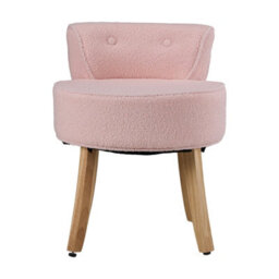 Living And Home Pink Teddy Fleece Vanity Stool With Rubberwood Legs, 48Cm W X 50Cm D X 62Cm H - thumbnail 1