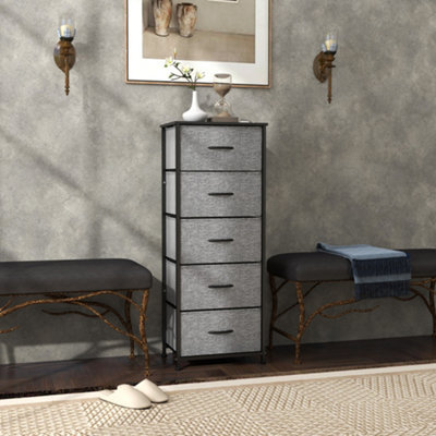 Homcom 5 Drawer Fabric Chest Of Drawers W/ Wooden Top, Dark Grey - image 1