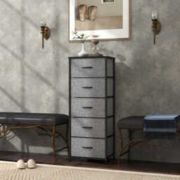 Homcom 5 Drawer Fabric Chest Of Drawers W/ Wooden Top, Dark Grey - thumbnail 9