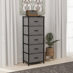 Homcom 5 Drawer Fabric Chest Of Drawers W/ Wooden Top, Dark Grey - thumbnail 8