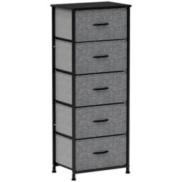 Homcom 5 Drawer Fabric Chest Of Drawers W/ Wooden Top, Dark Grey - thumbnail 2