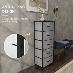 Homcom 5 Drawer Fabric Chest Of Drawers W/ Wooden Top, Dark Grey - thumbnail 5