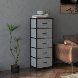 Homcom 5 Drawer Fabric Chest Of Drawers W/ Wooden Top, Dark Grey - thumbnail 7