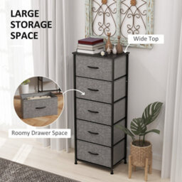 Homcom 5 Drawer Fabric Chest Of Drawers W/ Wooden Top, Dark Grey - thumbnail 4