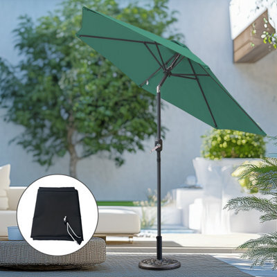 Sundaze Green 2.5M Round Garden Parasol Umbrella Patio Crank Tilt W/ Base & Cover - image 1