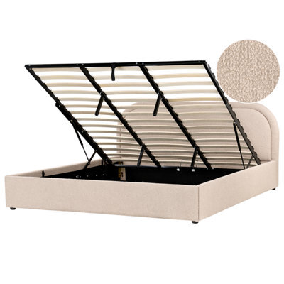 Beliani Ottoman Bed Boucle Quillien 180 X 200 Cm (Eu Super King) Beige - image 1
