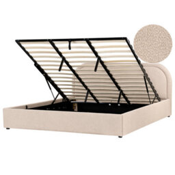 Beliani Ottoman Bed Boucle Quillien 180 X 200 Cm (Eu Super King) Beige - thumbnail 1