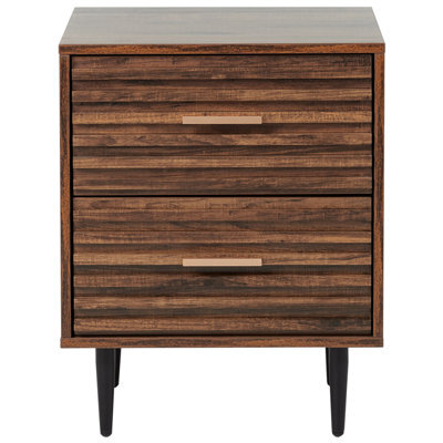 Wyld And Coco Nova Living Bedside Table, Dark Brown Mdf, Two-Drawer Nightstand With Iron Legs, Compact - image 1
