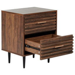 Wyld And Coco Nova Living Bedside Table, Dark Brown Mdf, Two-Drawer Nightstand With Iron Legs, Compact - thumbnail 5