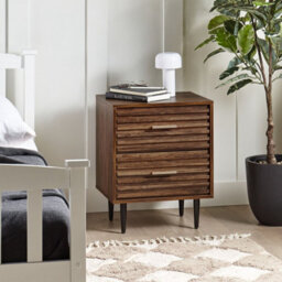 Wyld And Coco Nova Living Bedside Table, Dark Brown Mdf, Two-Drawer Nightstand With Iron Legs, Compact - thumbnail 2