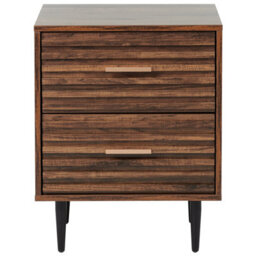 Wyld And Coco Nova Living Bedside Table, Dark Brown Mdf, Two-Drawer Nightstand With Iron Legs, Compact - thumbnail 1