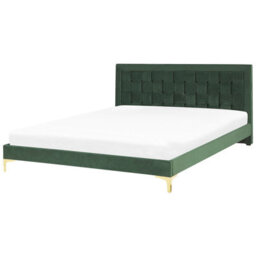 Beliani Bed Velvet Limoux 180 X 200 Cm (Eu Super King) Dark Green - thumbnail 1