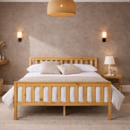 Aspire Langley Wooden Slatted Bed Frame, Shaker Style Bed In Natural Wood, Solid Wood Bedstead, Single To Super King - thumbnail 2