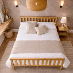 Aspire Langley Wooden Slatted Bed Frame, Shaker Style Bed In Natural Wood, Solid Wood Bedstead, Single To Super King - thumbnail 3