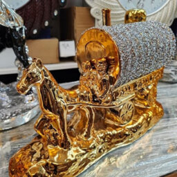 Biznest Gold And Silver Horse With Round Wagon Gypsy Crushed Diamond Carriage Ornament Shelf Sitter Caravan