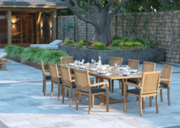 Eterna Prague Teak Garden Outdoor Dining Table & 10 Seat Chair Set - With Green Cushions - thumbnail 3
