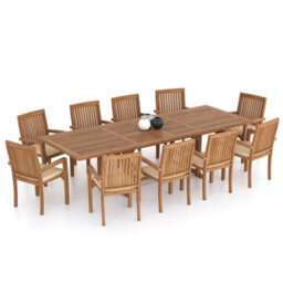 Eterna Prague Teak Garden Outdoor Dining Table & 10 Seat Chair Set - With Green Cushions - thumbnail 5