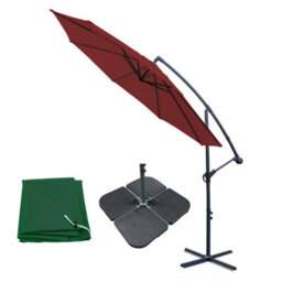 Sundaze 3M Wine Red Cantilever Banana Parasol Crank Handle Patio Garden Umbrella With Base Weights & Cover - thumbnail 1