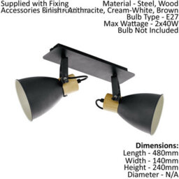 Stylish Flush Ceiling Light In Anthracite Cream With E27 Bulb Holder - thumbnail 2