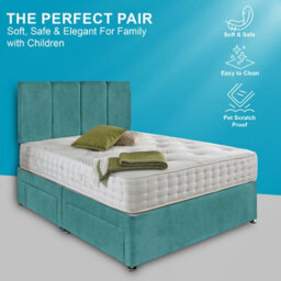 Dining Tables Zanzibar Headboard Divan Set , 2 Drawer On Same Side With Sprung 1500 Comfort Mattress - Plush Velvet Duck Egg - King - thumbnail 2