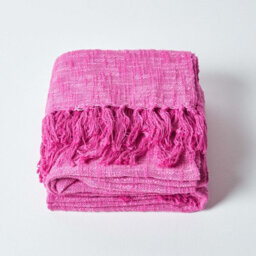 Homescapes Nirvana Slub Cotton Pink Throw, 255 X 360 Cm - thumbnail 2