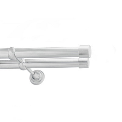 Toolty Double Metal Curtain Pole 25/25mm With Finials Rod Cassic Brackets Luna 175Cm Chrome