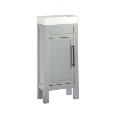 Homestylestore Light Grey 400mm Bathroom Cloakroom Vanity Unit With Basin And Black T Bar Handle - image 1