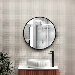 Royal Bathrooms Luxor 600 X 600mm Matt Black Round Framed Mirror Within Frame Led, Touch Sensor & Demister Pad - thumbnail 1