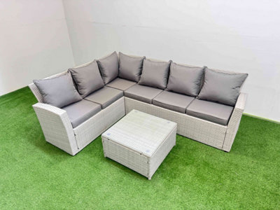 Fimous Outdoor Rattan Garden Furniture Set 6 Seater Corner Sofa Sets With Square Coffee Table Light Grey Mixed - image 1