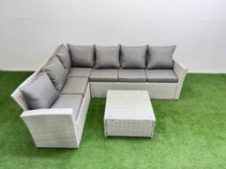 Fimous Outdoor Rattan Garden Furniture Set 6 Seater Corner Sofa Sets With Square Coffee Table Light Grey Mixed - thumbnail 2