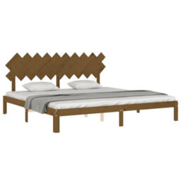 Berkfield Bed Frame With Headboard Honey Brown 200X200 Cm Solid Wood - thumbnail 4