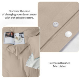 Oxford Homeware Beige Super King Plain Dyed Duvet Cover, Fitted Sheet & Pillowcases Set 4 Piece Bed Sets - thumbnail 4