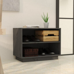 Berkfield Shoe Cabinet Grey 60X34X45 Cm Solid Wood Pine - thumbnail 3
