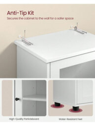 Vasagle Tall Bathroom Cabinet, Slim Bathroom Storage Cupboard, Open Shelf, Glass Door, Adjustable Shelves - thumbnail 5