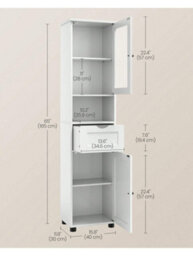 Vasagle Tall Bathroom Cabinet, Slim Bathroom Storage Cupboard, Open Shelf, Glass Door, Adjustable Shelves - thumbnail 4